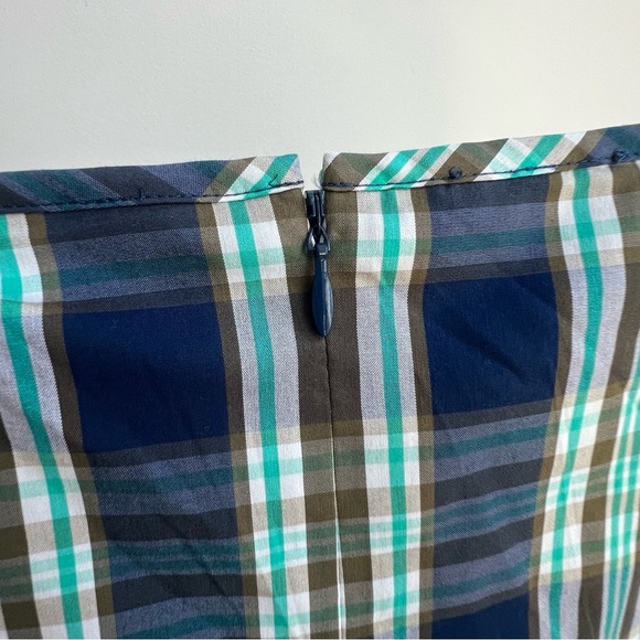 Talbots Blue Green Tartan Plaid Sleeveless Ruffle Stretch Sheath Dress Size 12 - Picture 10 of 12